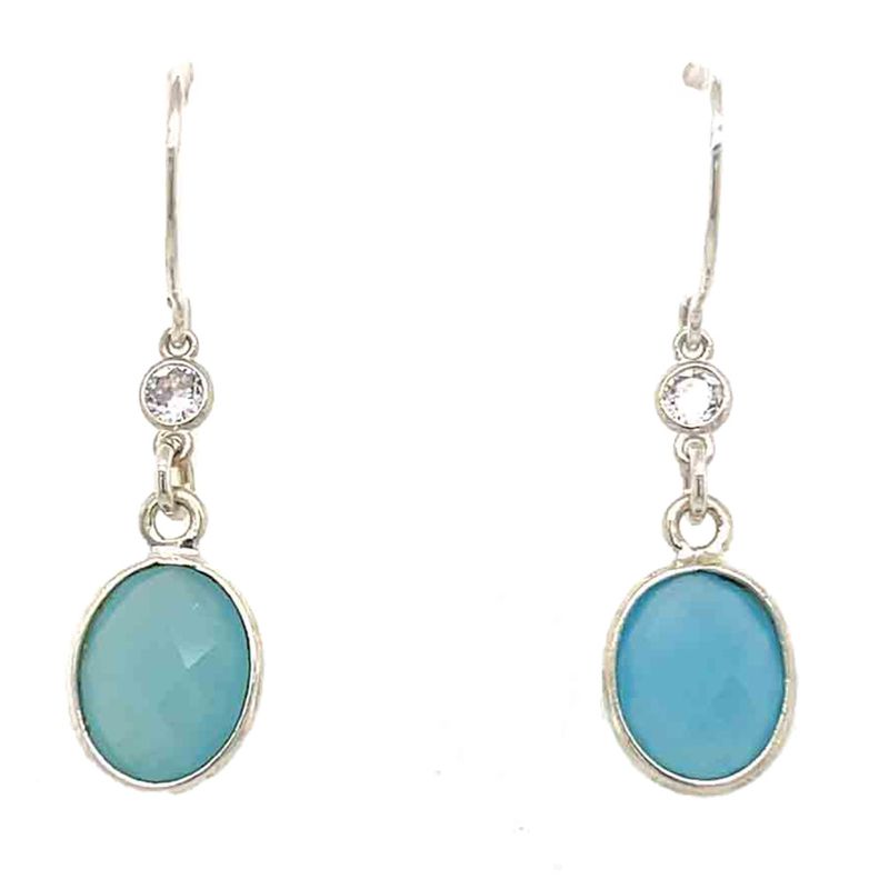 SILVER CHALCEDONY W/CZ LINK EARRINGS