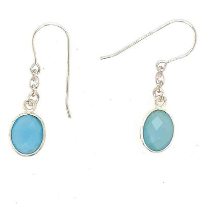 SILVER CHALCEDONY W/CZ LINK EARRINGS