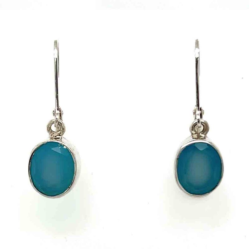 SILVER OVAL CHALCEDONY EARRINGS
