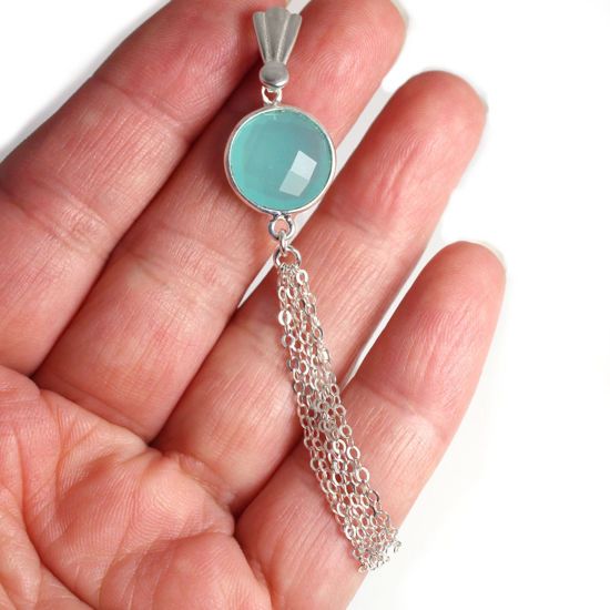 SILVER 12MM CHALCEDONY CHAIN DANGLE NECKLACE