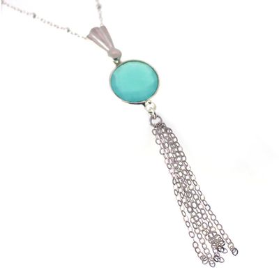 SILVER ROUND CHALCEDONY CHAIN DANGLE NECKLACE
