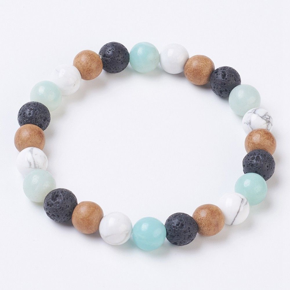 MIXED STONE 8MM BEADED STRETCH BRACELET