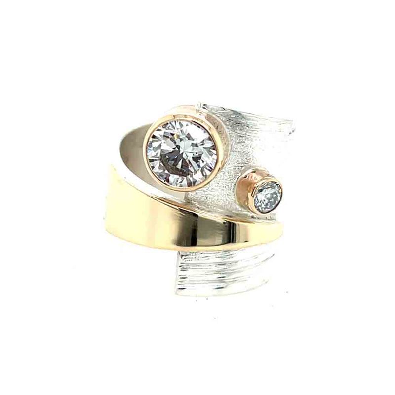 SILVER/14KT DOUBLE ROUND DIAMOND WRAP RING - SIZE 8 SILVER/14KT DOUBLE ROUND DIAMOND WRAP RING - SIZE 8