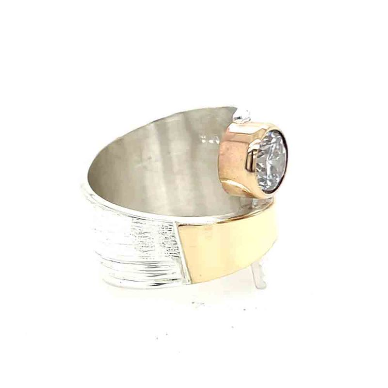 SILVER/14KT DOUBLE ROUND DIAMOND WRAP RING - SIZE 8
