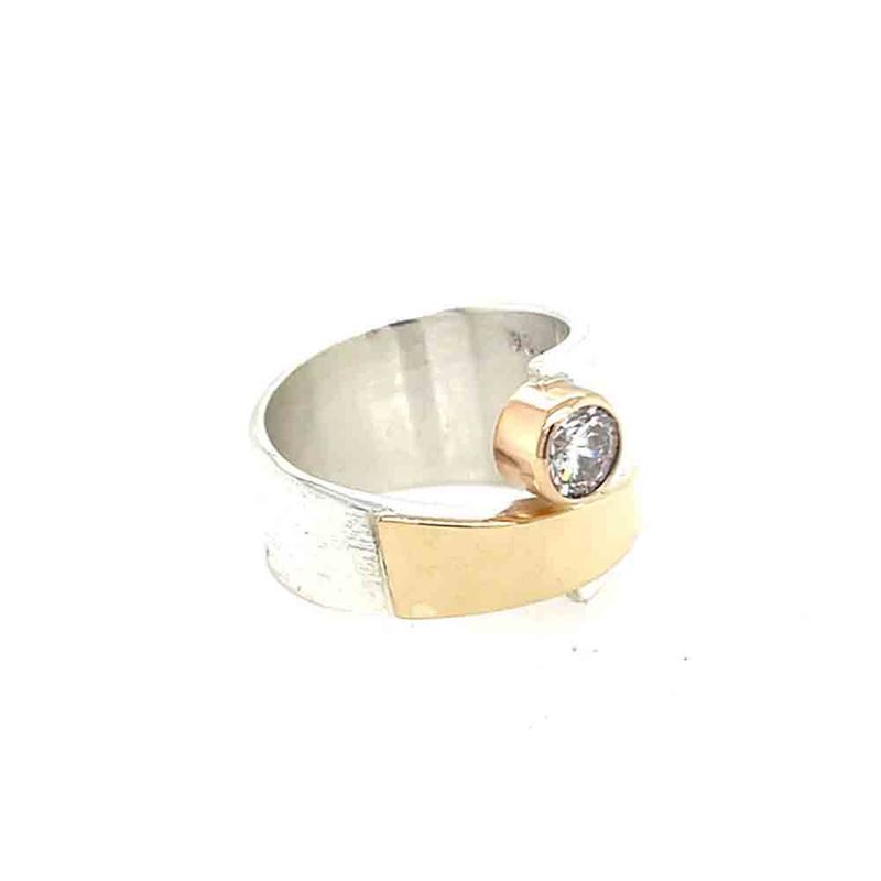 SILVER/14KT ROUND DIAMOND WRAP RING - SIZE 8
