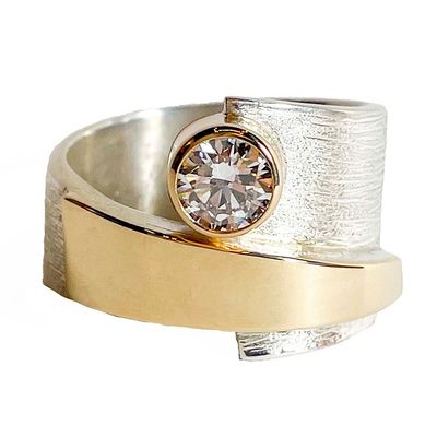 SILVER/14KT ROUND DIAMOND WRAP RING - SIZE 8