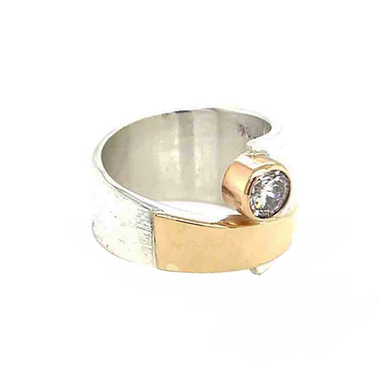 SILVER/14KT ROUND DIAMOND WRAP RING - SIZE 8