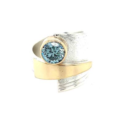 SILVER/14KT  BLUE DIAMOND WRAP RING - SIZE 7.5