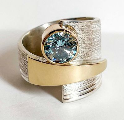 SILVER/14KT  BLUE DIAMOND WRAP RING - SIZE 7.5