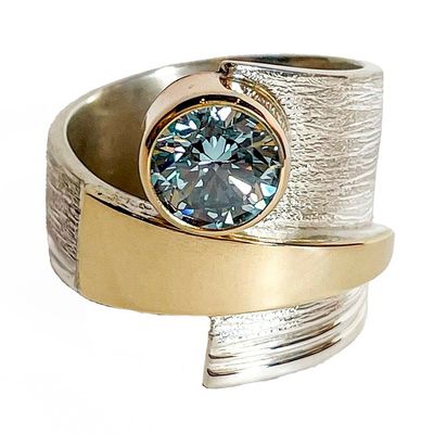 SILVER/14KT  BLUE DIAMOND WRAP RING - SIZE 7.5