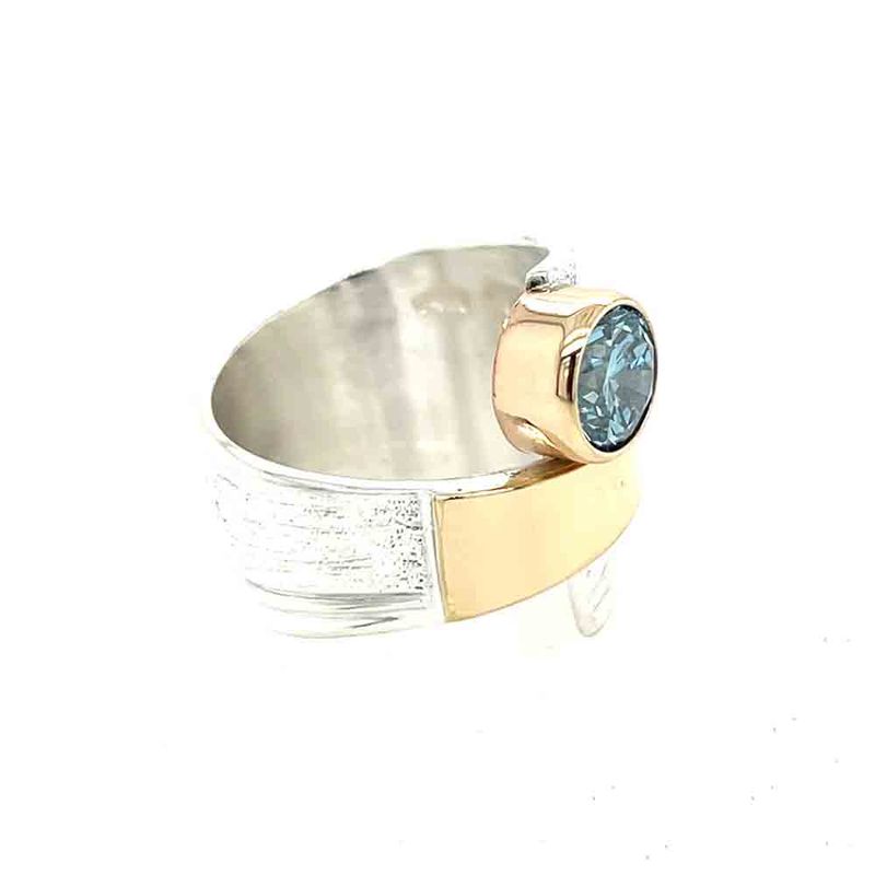 SILVER/14KT  BLUE DIAMOND WRAP RING - SIZE 7.5