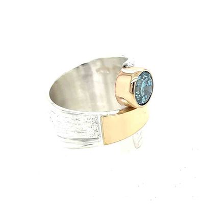 SILVER/14KT  BLUE DIAMOND WRAP RING - SIZE 7.5