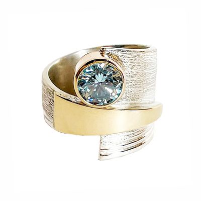 SILVER/14KT  BLUE DIAMOND WRAP RING - SIZE 7.5