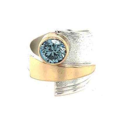 SILVER/14KT  BLUE DIAMOND WRAP RING - SIZE 7.5
