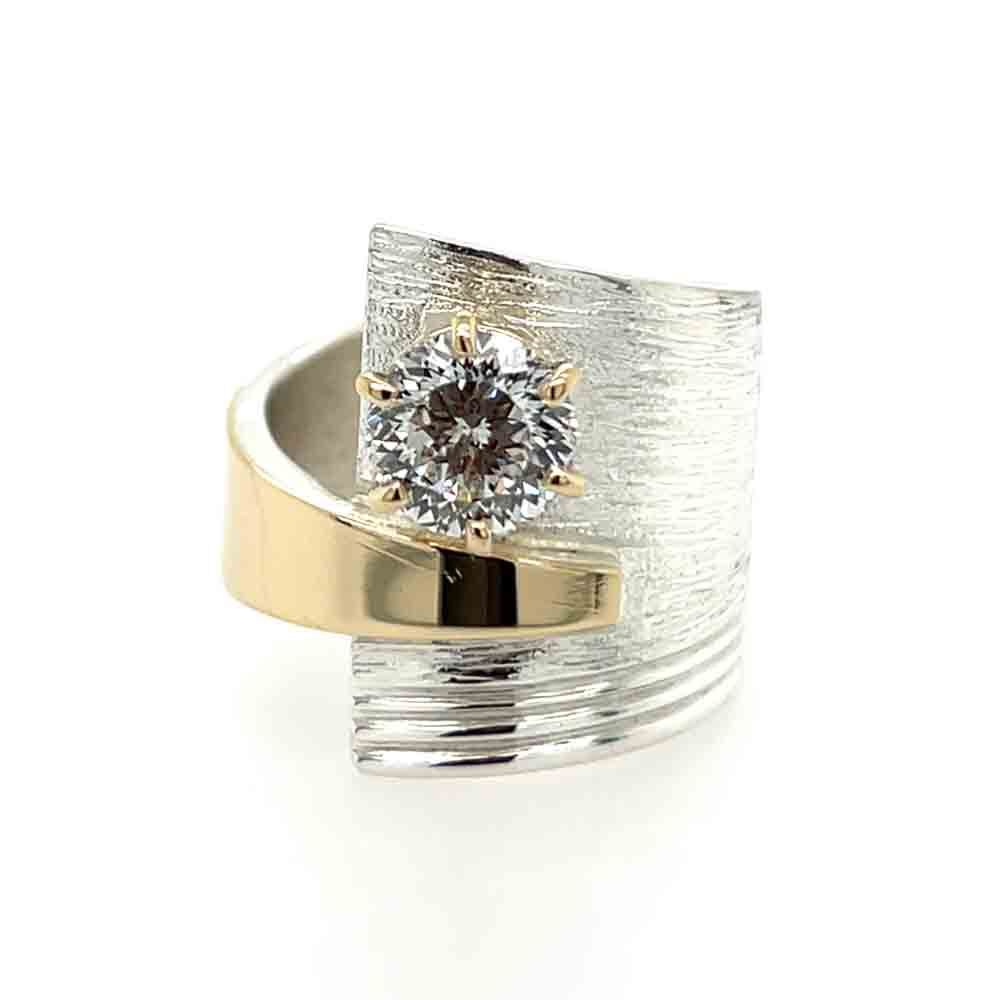 SILVER/14KT DIAMOND WRAP RING - SIZE 9