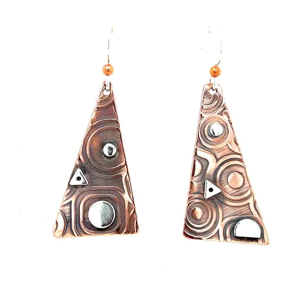 MIXED METALS MISMATCHED ROLLED TRI EARRINGS