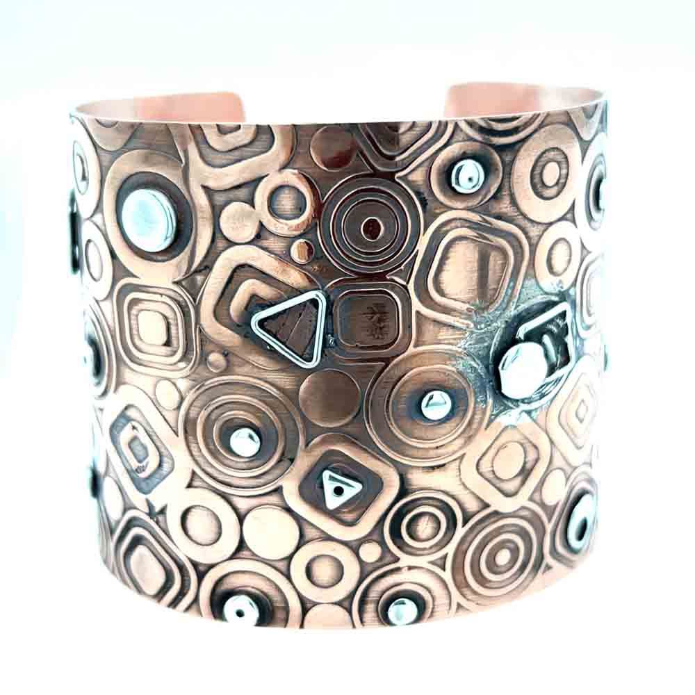 MIXED METALS ROLLED &amp; DISC CUFF BRACELET