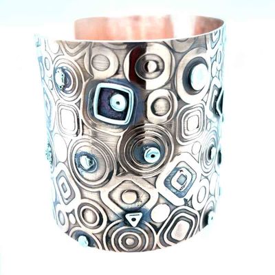 MIXED METALS ROLLED &amp; DISC CUFF BRACELET