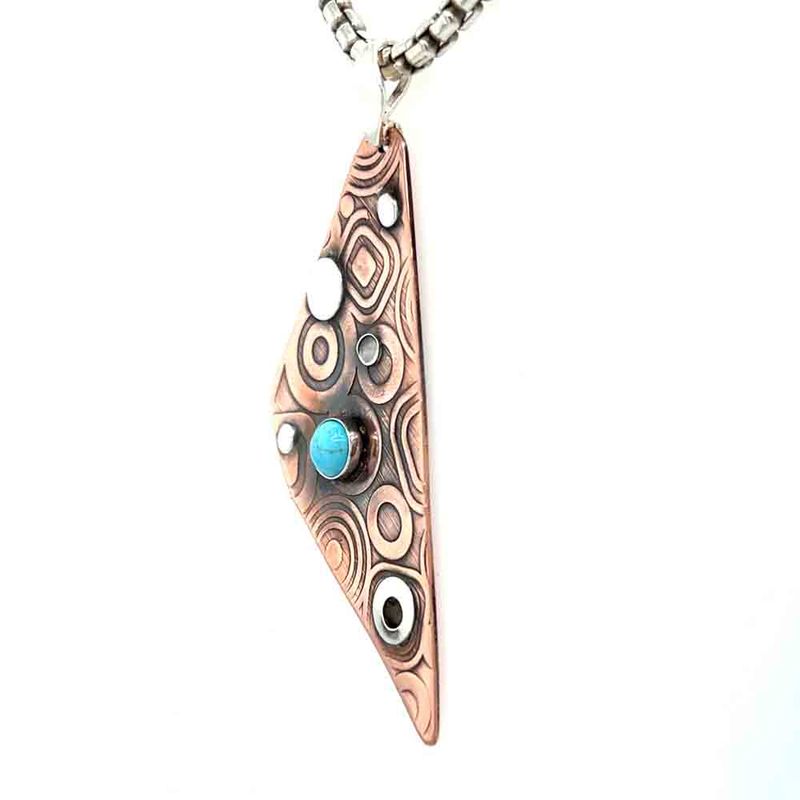MIXED METALS ROLLED TRI DISC W/TURQUOISE PENDANT