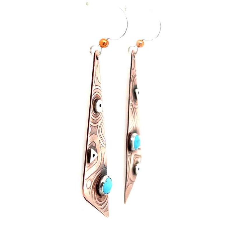 MIXED METALS MISMATCHED ROLLED TRI W/TURQUOISE EARRINGS