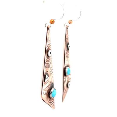 MIXED METALS MISMATCHED ROLLED TRI W/TURQUOISE EARRINGS