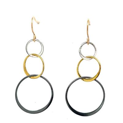 MIXED METALS TRIPLE DISC EARRINGS