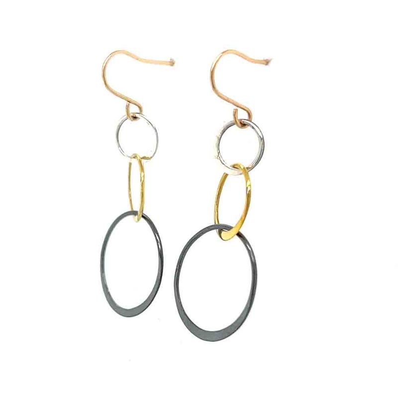 MIXED METALS TRIPLE DISC EARRINGS