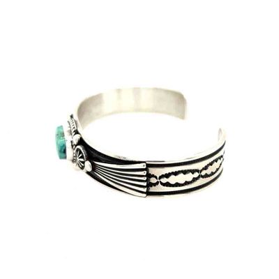 SILVER OVAL TURQUOISE CUFF BRACELET NAVAJO - ALBERT JAKE