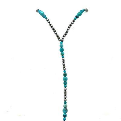 SILVER NAVAJO PEARLS &amp; GRADUATED TURQUOISE BEADED NECKLACE NAVAJO - JAN MARIANO