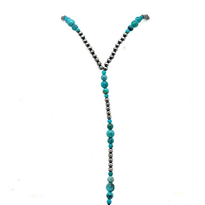 SILVER NAVAJO PEARLS &amp; GRADUATED TURQUOISE BEADED NECKLACE NAVAJO - JAN MARIANO