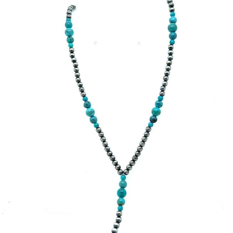 SILVER NAVAJO PEARLS &amp; GRADUATED TURQUOISE BEADED NECKLACE NAVAJO - JAN MARIANO