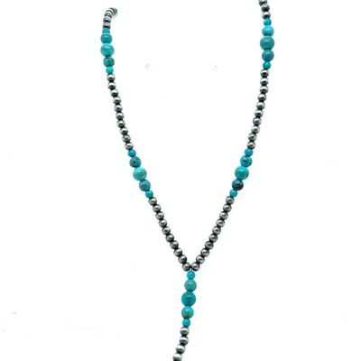 SILVER NAVAJO PEARLS &amp; GRADUATED TURQUOISE BEADED NECKLACE NAVAJO - JAN MARIANO