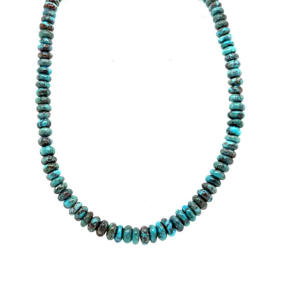 SILVER TURQUOISE BEADED NECKLACE NAVAJO - THERESA SKEETS