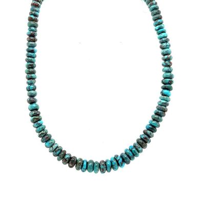 SILVER TURQUOISE BEADED NECKLACE NAVAJO - THERESA SKEETS
