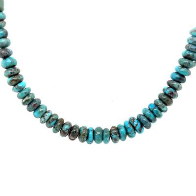 SILVER TURQUOISE BEADED NECKLACE NAVAJO - THERESA SKEETS