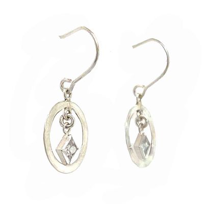SILVER HAMMERED CIRCLE & CZ EARRINGS