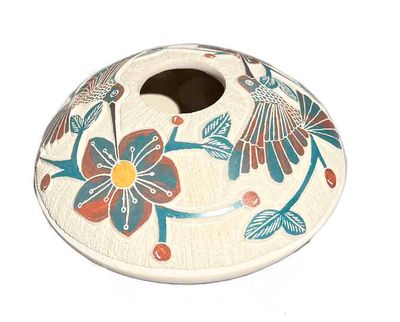 MATA ORTIZ FLOWER &amp; HUMMINGBIRD POT - 2 x 4.5