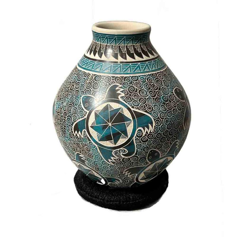 MATA ORTIZ ETCHED &amp; PAINTED TURTLE VASE - 5  x 4.5