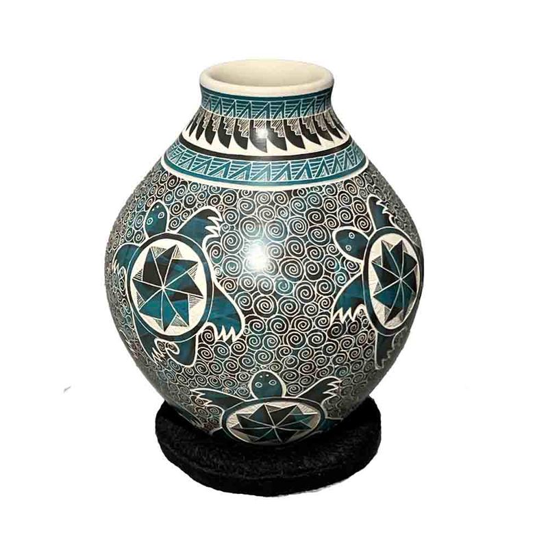 MATA ORTIZ ETCHED &amp; PAINTED TURTLE VASE - 5  x 4.5