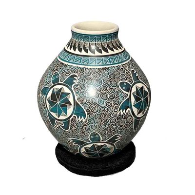 MATA ORTIZ ETCHED &amp; PAINTED TURTLE VASE - 5  x 4.5