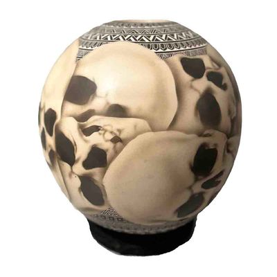 MATA ORTIZ PAINTED SKULL VASE - 5.5 x 6.5