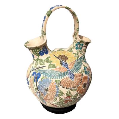 MATA ORTIZ COLORFUL ETCHED &amp; PAINTED WEDDING VASE - 9.5 x 7