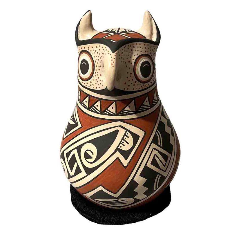 MATA ORTIZ RED &amp; BLACK OWL POT 7 x 3.5