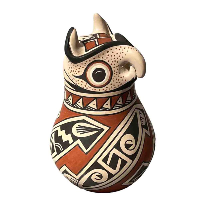 MATA ORTIZ RED &amp; BLACK OWL POT 7 x 3.5