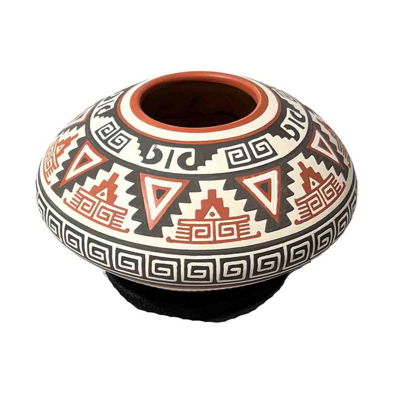 MATA ORTIZ RED &amp; BLACK GEO POT - 2.5 x 6