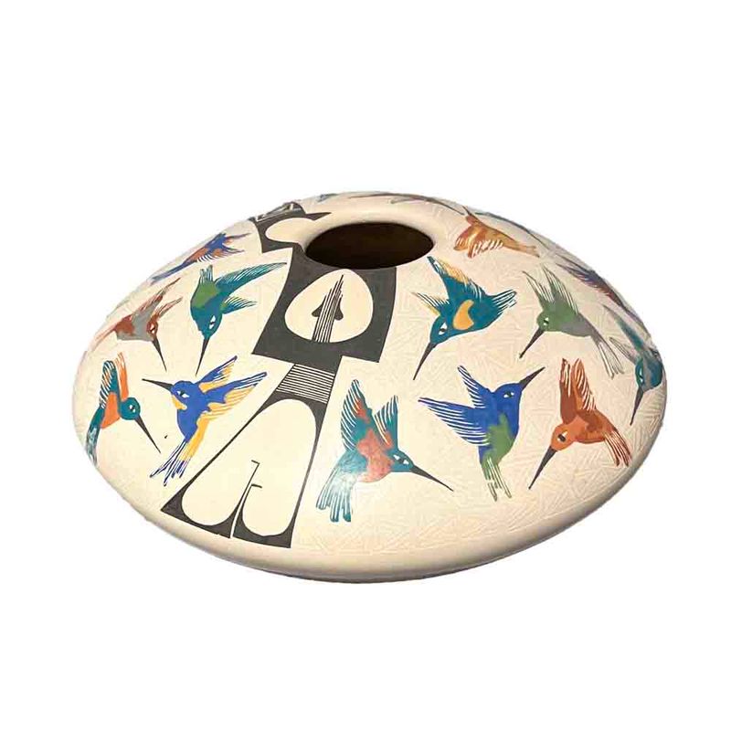 MATA ORTIZ MED. COLORFUL HUMMINGBIRDS POT - 4 x 6