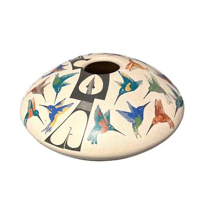MATA ORTIZ MED. COLORFUL HUMMINGBIRDS POT - 4 x 6