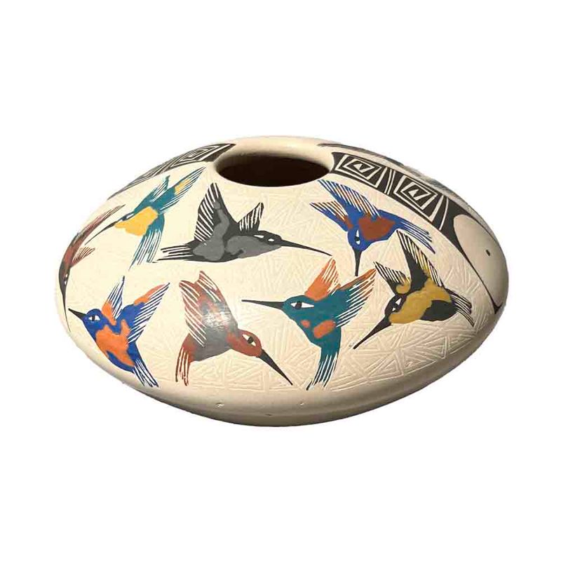 MATA ORTIZ SM. COLORFUL HUMMINGBIRD POT - 4 x 5