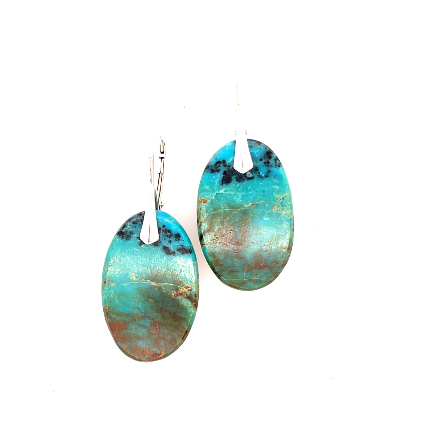 SILVER OVAL KINGMAN TURQUOISE EARRINGS