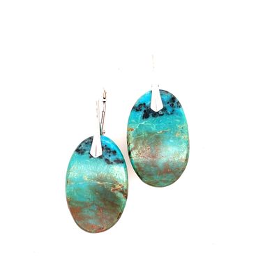 SILVER OVAL KINGMAN TURQUOISE EARRINGS